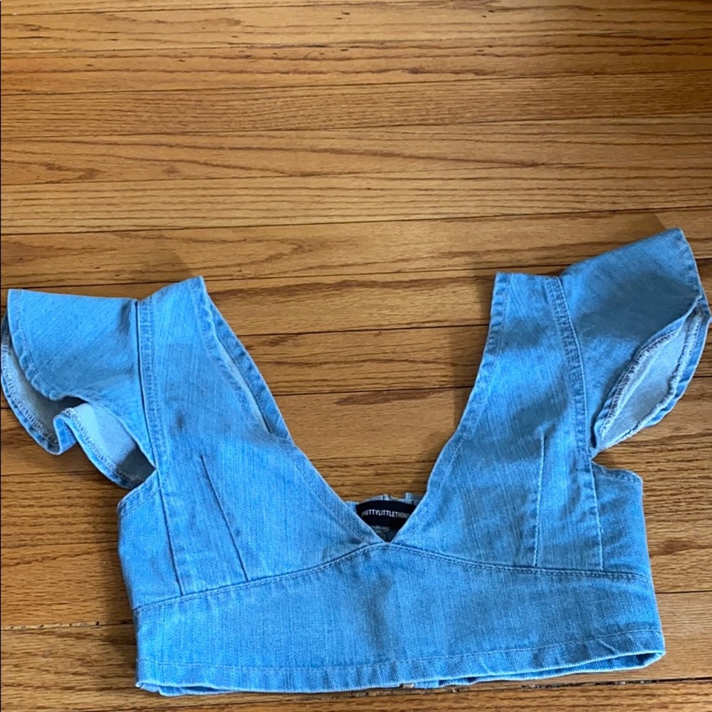 Denim Crop Top Flare Sleeved Shirt